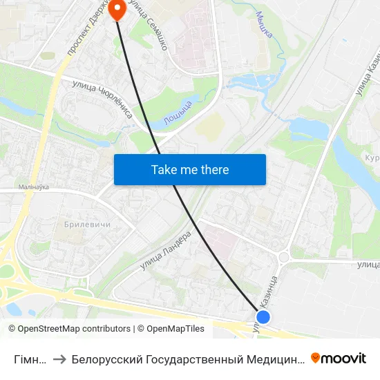 Гімназія to Белорусский Государственный Медицинский Университет map