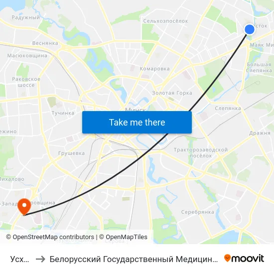 Усход-2 to Белорусский Государственный Медицинский Университет map