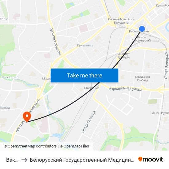 Вакзал to Белорусский Государственный Медицинский Университет map