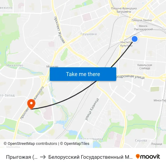Прыгожая (Красивая) to Белорусский Государственный Медицинский Университет map