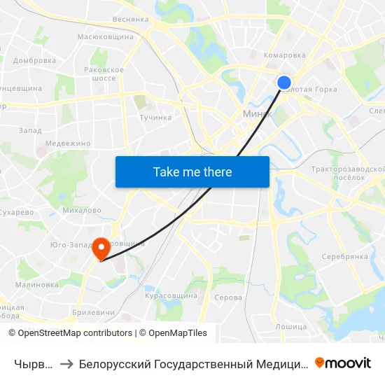 Чырвоная to Белорусский Государственный Медицинский Университет map