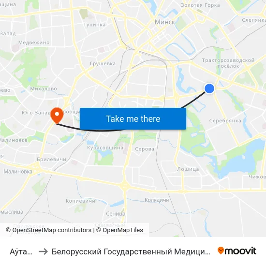 Аўтабаза to Белорусский Государственный Медицинский Университет map
