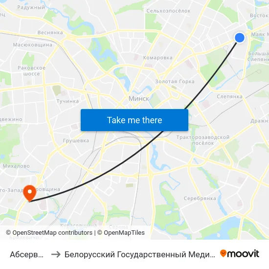 Абсерваторыя to Белорусский Государственный Медицинский Университет map