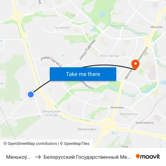 Менькоўскі Тракт to Белорусский Государственный Медицинский Университет map