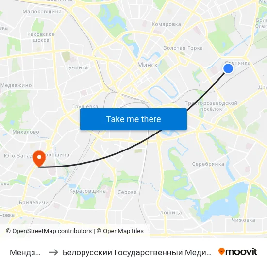 Мендзялеева to Белорусский Государственный Медицинский Университет map