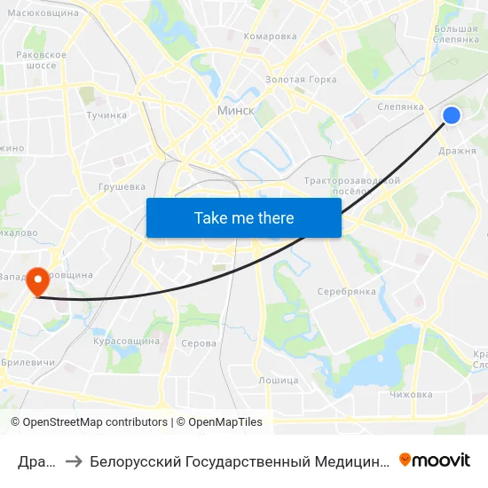 Дражня to Белорусский Государственный Медицинский Университет map