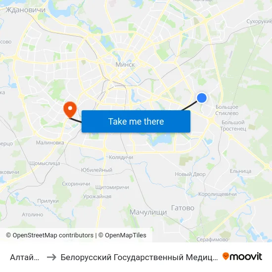 Алтайская-1 to Белорусский Государственный Медицинский Университет map