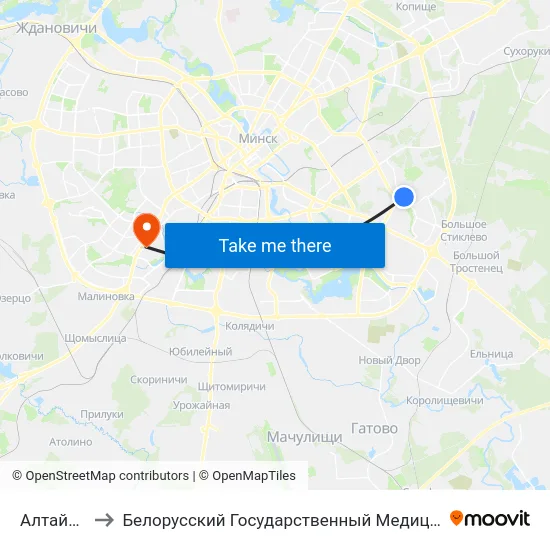 Алтайская-2 to Белорусский Государственный Медицинский Университет map
