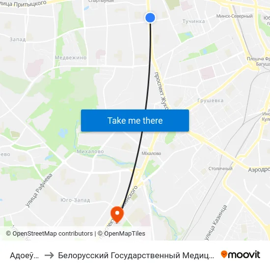 Адоеўскага to Белорусский Государственный Медицинский Университет map