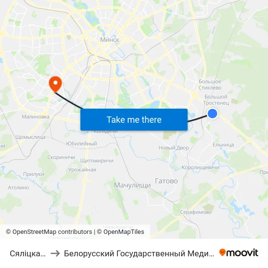 Сяліцкага, 105 to Белорусский Государственный Медицинский Университет map