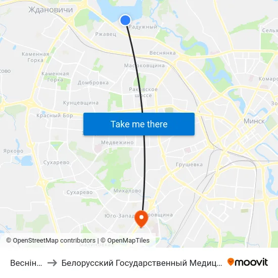 Веснінка, 10 to Белорусский Государственный Медицинский Университет map