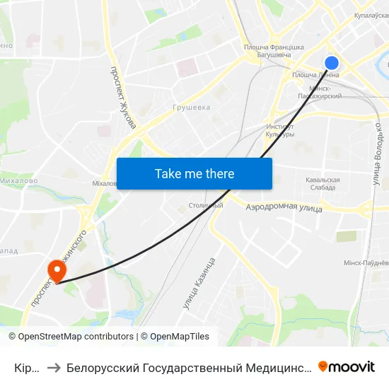 Кірава to Белорусский Государственный Медицинский Университет map