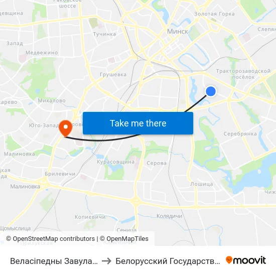 Веласіпедны Завулак (Велосипедный Переулок) to Белорусский Государственный Медицинский Университет map