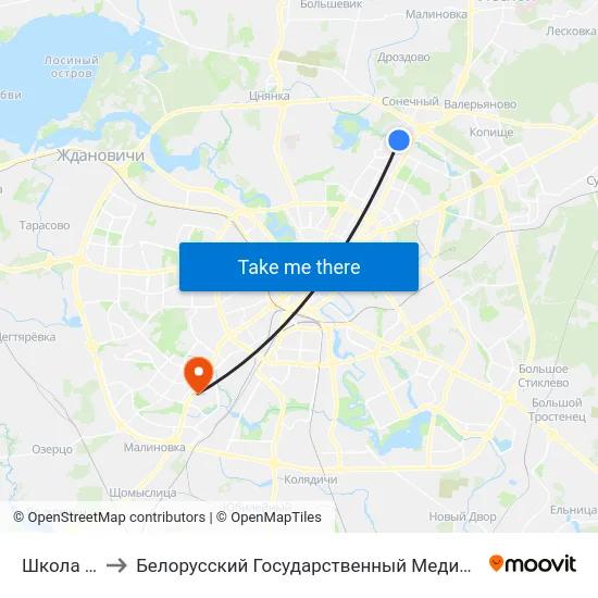 Школа №122 to Белорусский Государственный Медицинский Университет map