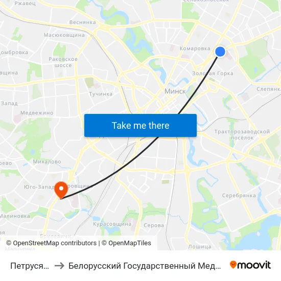 Петруся Броўкі to Белорусский Государственный Медицинский Университет map