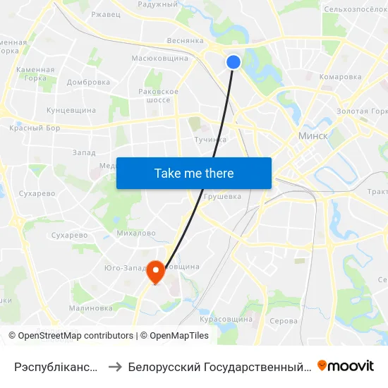 Рэспубліканскі Цэнтр Тэніса to Белорусский Государственный Медицинский Университет map