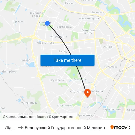 Лідская to Белорусский Государственный Медицинский Университет map