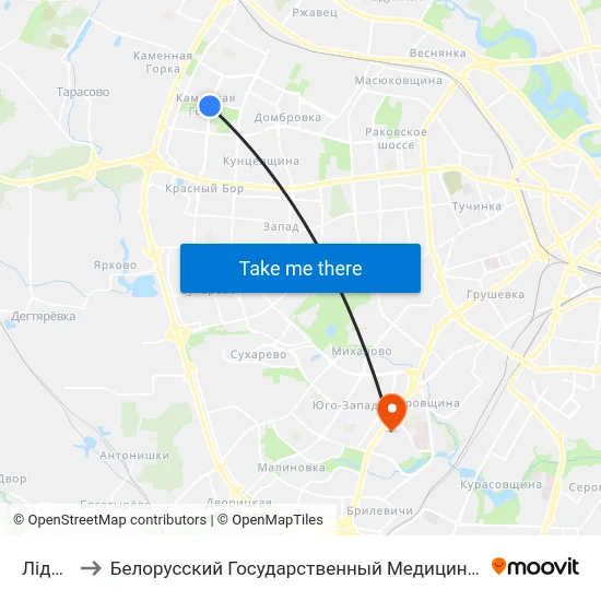 Лідская to Белорусский Государственный Медицинский Университет map