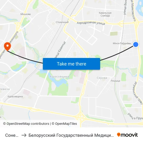 Сонечная to Белорусский Государственный Медицинский Университет map