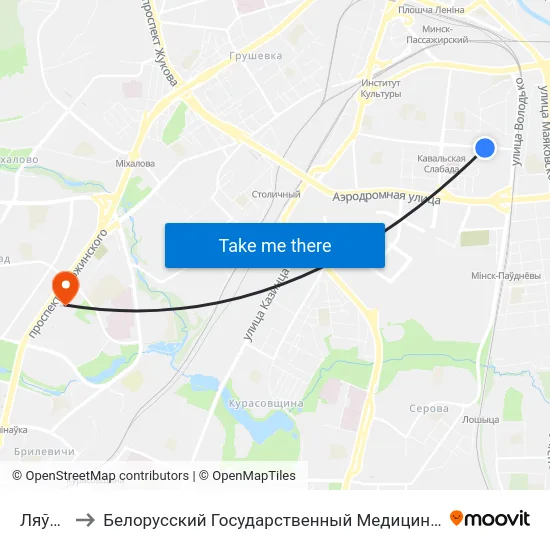 Ляўкова to Белорусский Государственный Медицинский Университет map