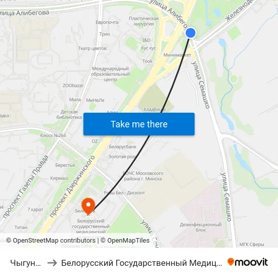 Чыгуначная to Белорусский Государственный Медицинский Университет map