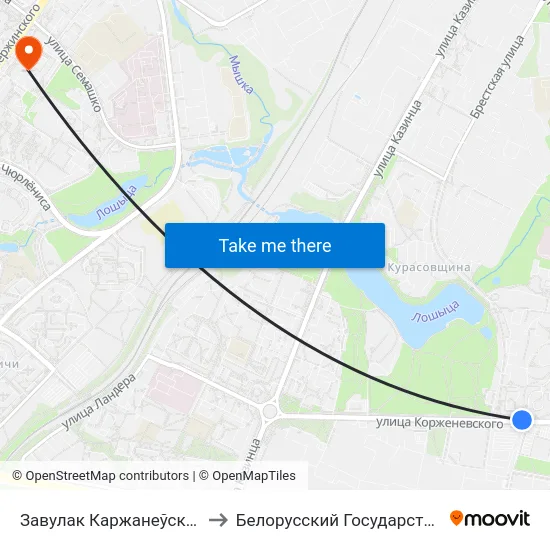 Завулак Каржанеўскага (Переулок Корженевского) to Белорусский Государственный Медицинский Университет map