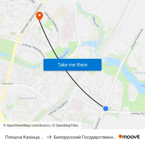 Плошча Казінца (Площадь Казинца) to Белорусский Государственный Медицинский Университет map