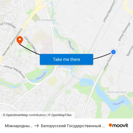 Міжнародны Універсітэт to Белорусский Государственный Медицинский Университет map