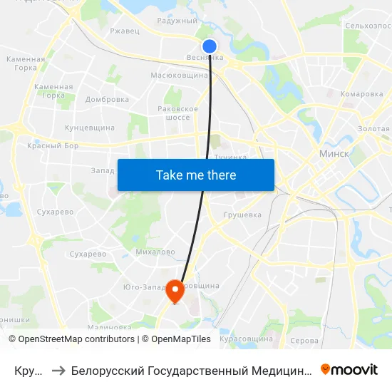 Крупцы to Белорусский Государственный Медицинский Университет map