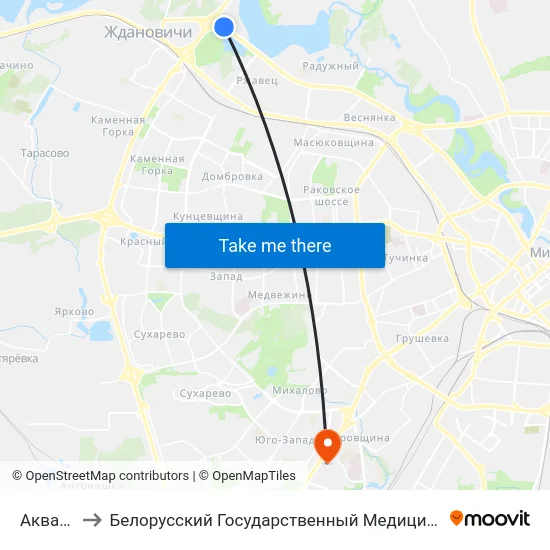 Аквапарк to Белорусский Государственный Медицинский Университет map