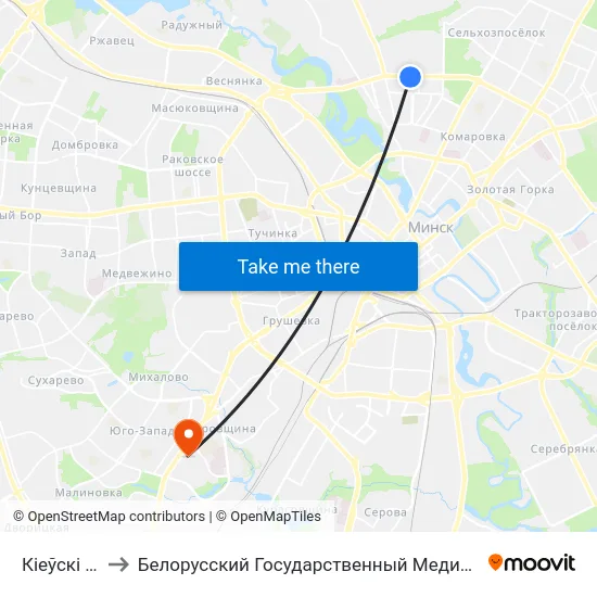 Кіеўскі Сквер to Белорусский Государственный Медицинский Университет map
