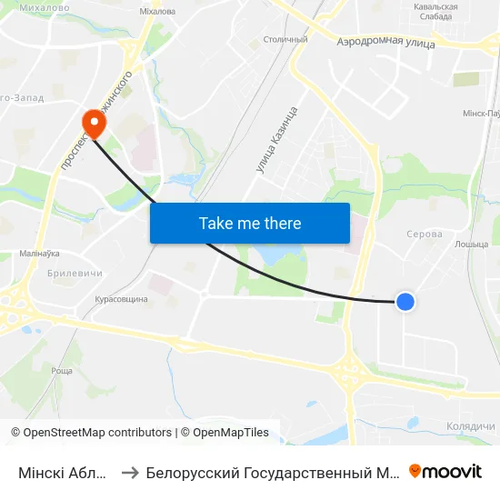 Мінскі Абласны Ліцэй to Белорусский Государственный Медицинский Университет map
