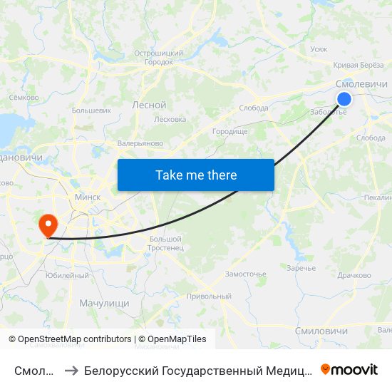 Смолевичи to Белорусский Государственный Медицинский Университет map
