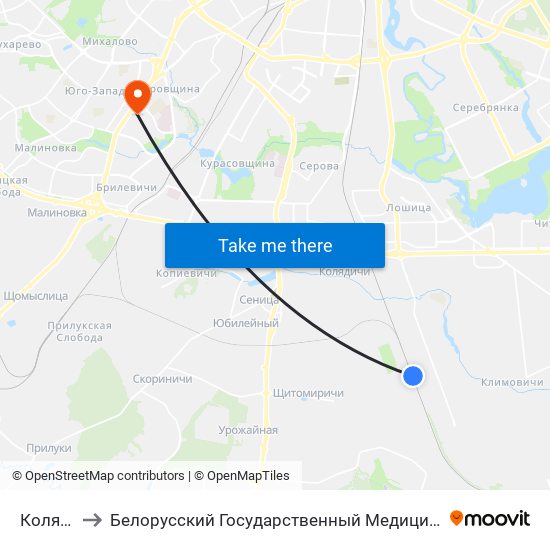 Колядичи to Белорусский Государственный Медицинский Университет map