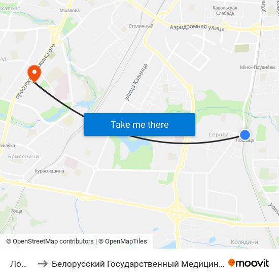 Лошица to Белорусский Государственный Медицинский Университет map