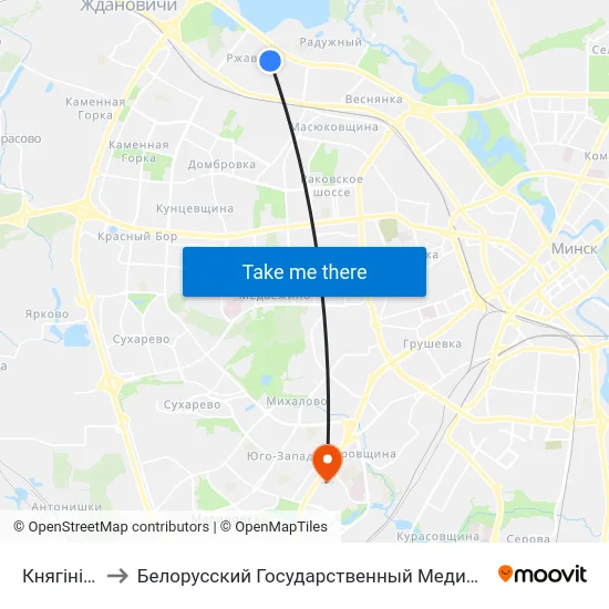 Княгінінская to Белорусский Государственный Медицинский Университет map