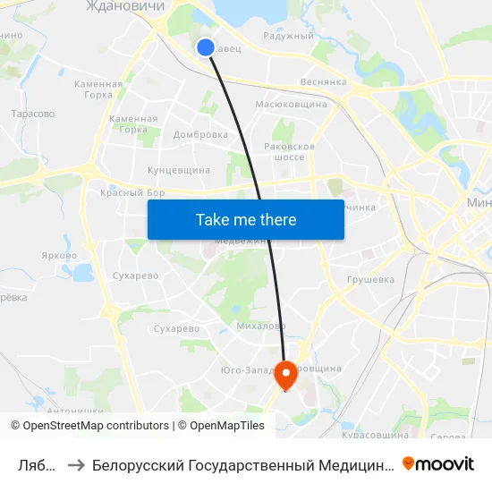 Лябяжы to Белорусский Государственный Медицинский Университет map