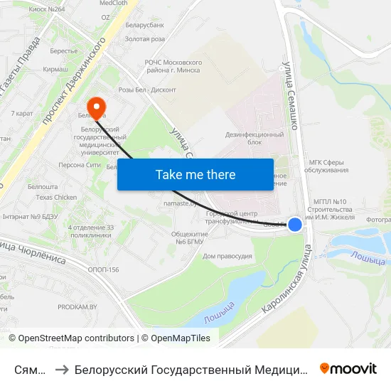 Сямашкі to Белорусский Государственный Медицинский Университет map