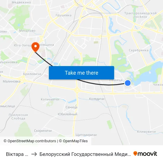 Віктара Турава to Белорусский Государственный Медицинский Университет map