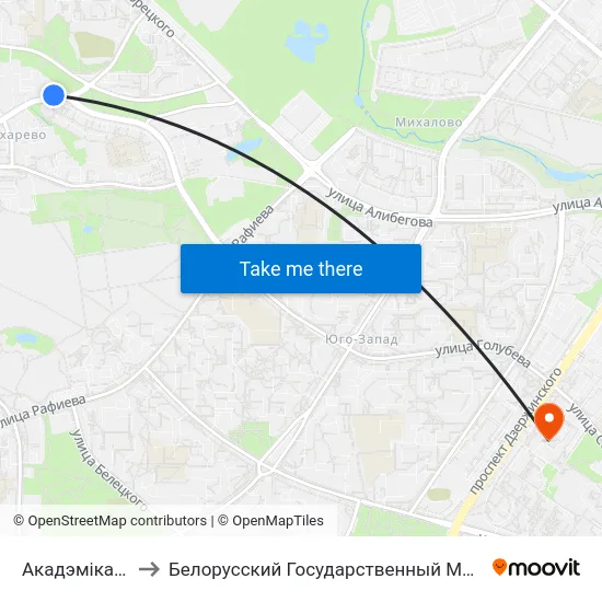 Акадэміка Карскага to Белорусский Государственный Медицинский Университет map