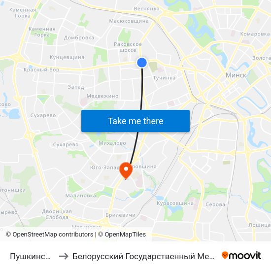 Пушкинская Ст.М. to Белорусский Государственный Медицинский Университет map