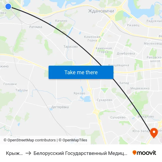 Крыжовка to Белорусский Государственный Медицинский Университет map