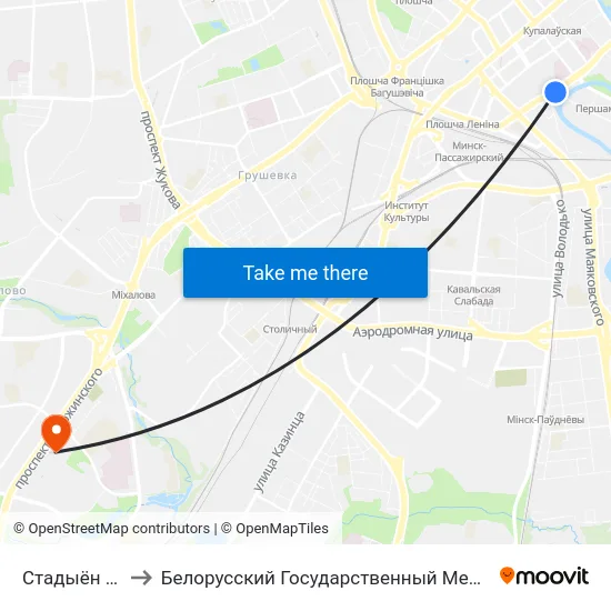 Стадыён Дынама to Белорусский Государственный Медицинский Университет map