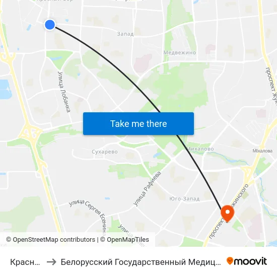 Красны Бор to Белорусский Государственный Медицинский Университет map