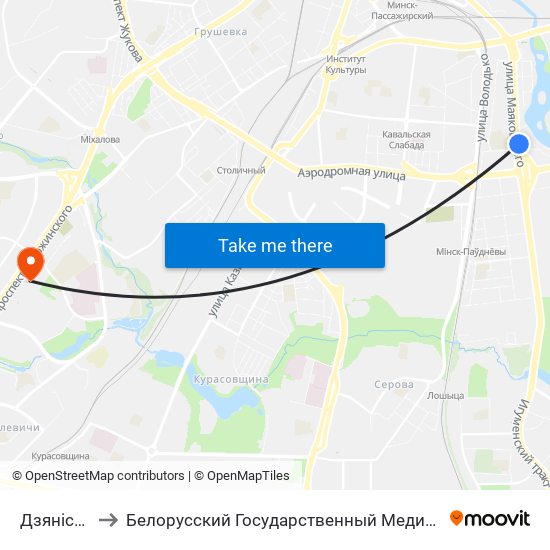 Дзянісаўская to Белорусский Государственный Медицинский Университет map