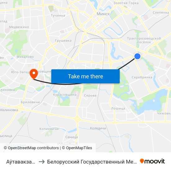 Аўтавакзал Усходні to Белорусский Государственный Медицинский Университет map