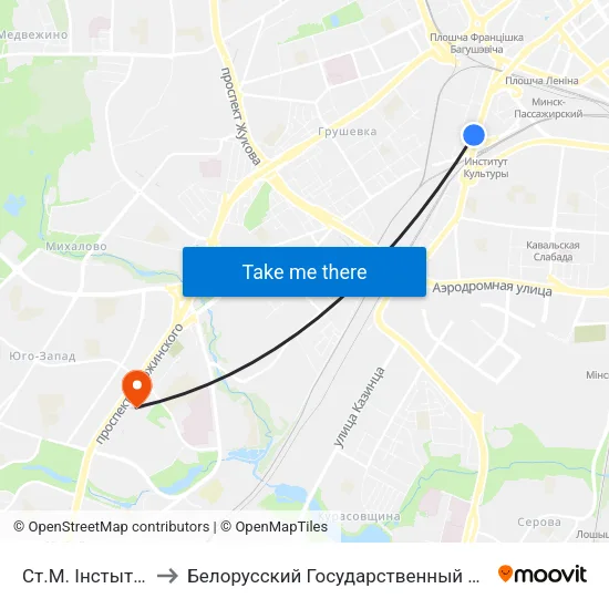 Ст.М. Інстытут Культуры to Белорусский Государственный Медицинский Университет map