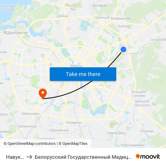 Навуковая to Белорусский Государственный Медицинский Университет map