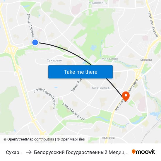 Сухарава-2 to Белорусский Государственный Медицинский Университет map