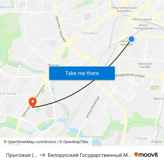 Прыгожая (Красивая) to Белорусский Государственный Медицинский Университет map